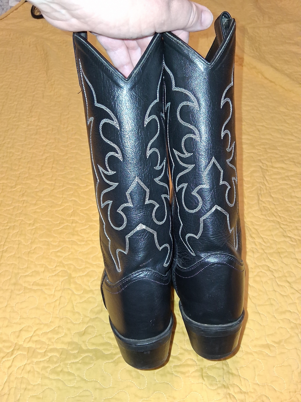 Men's OLD WEST Black Leather Western Cowboy Boots 10.5 EE - Picture 4 of 5